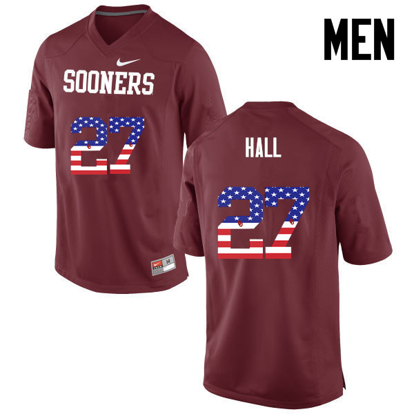 Men Oklahoma Sooners #27 Jeremiah Hall College Football USA Flag Fashion Jerseys-Crimson - Click Image to Close
